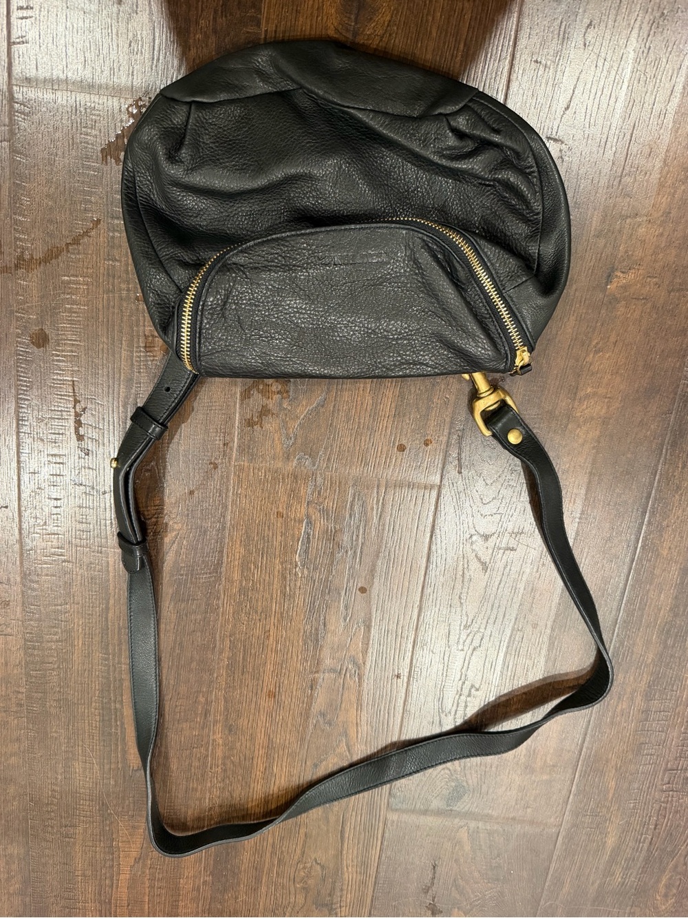 Black Leather Women’s Belt Bag with Gold Hardware